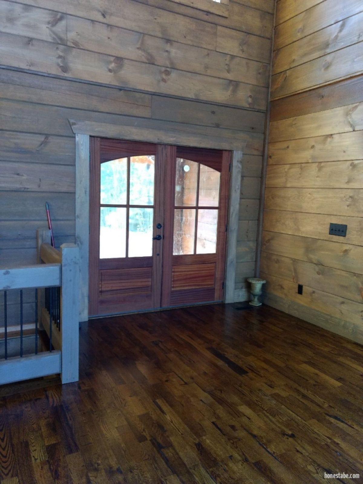 front doors of cabin from inside