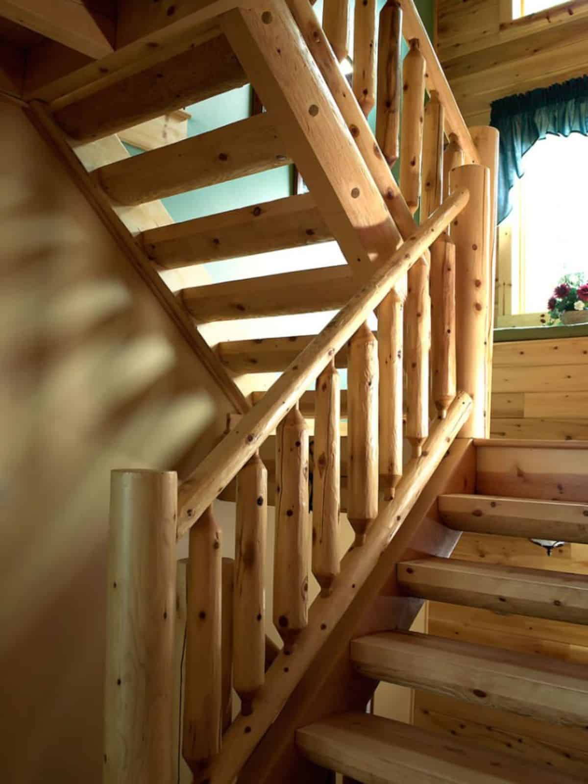 log stairs with log spindles