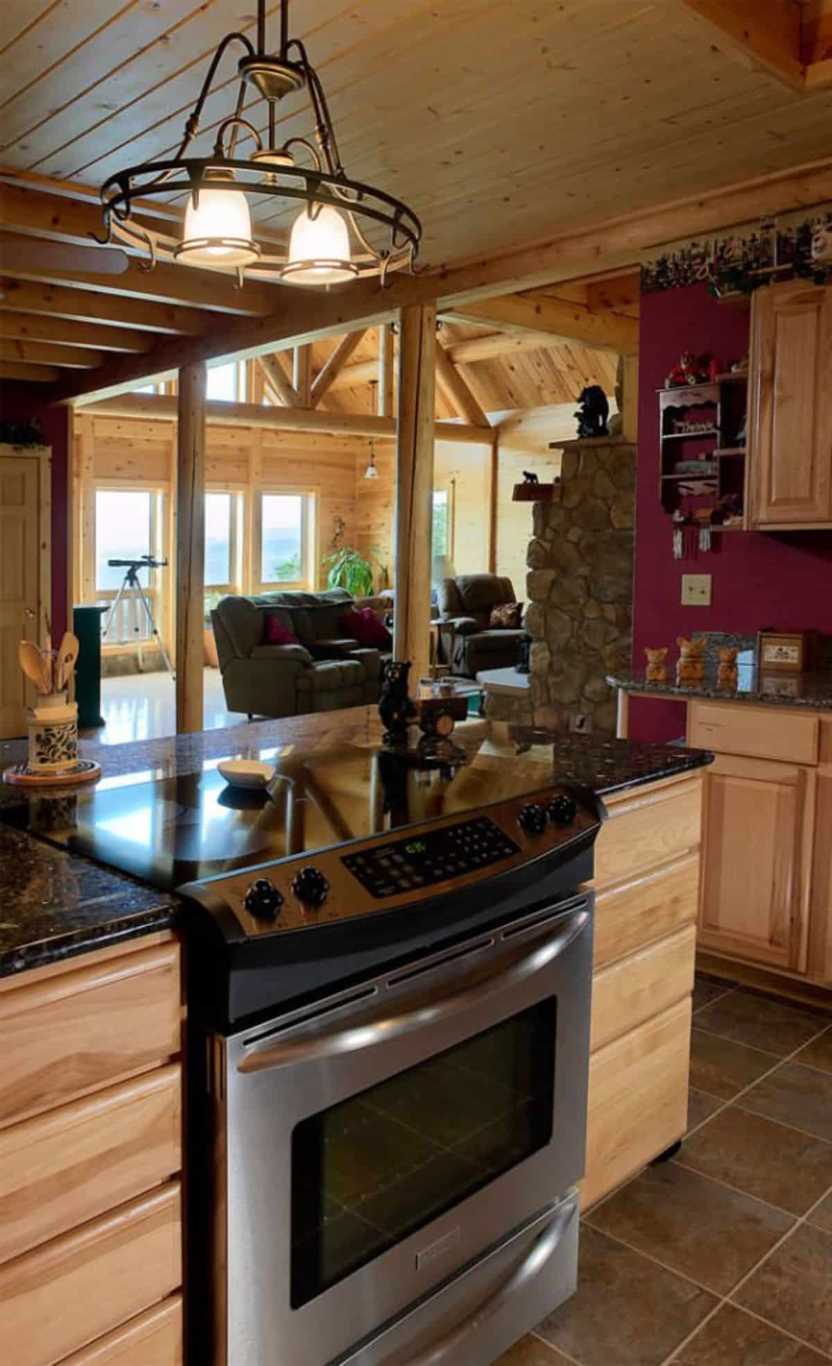 flattop stove in kitchen of cabin