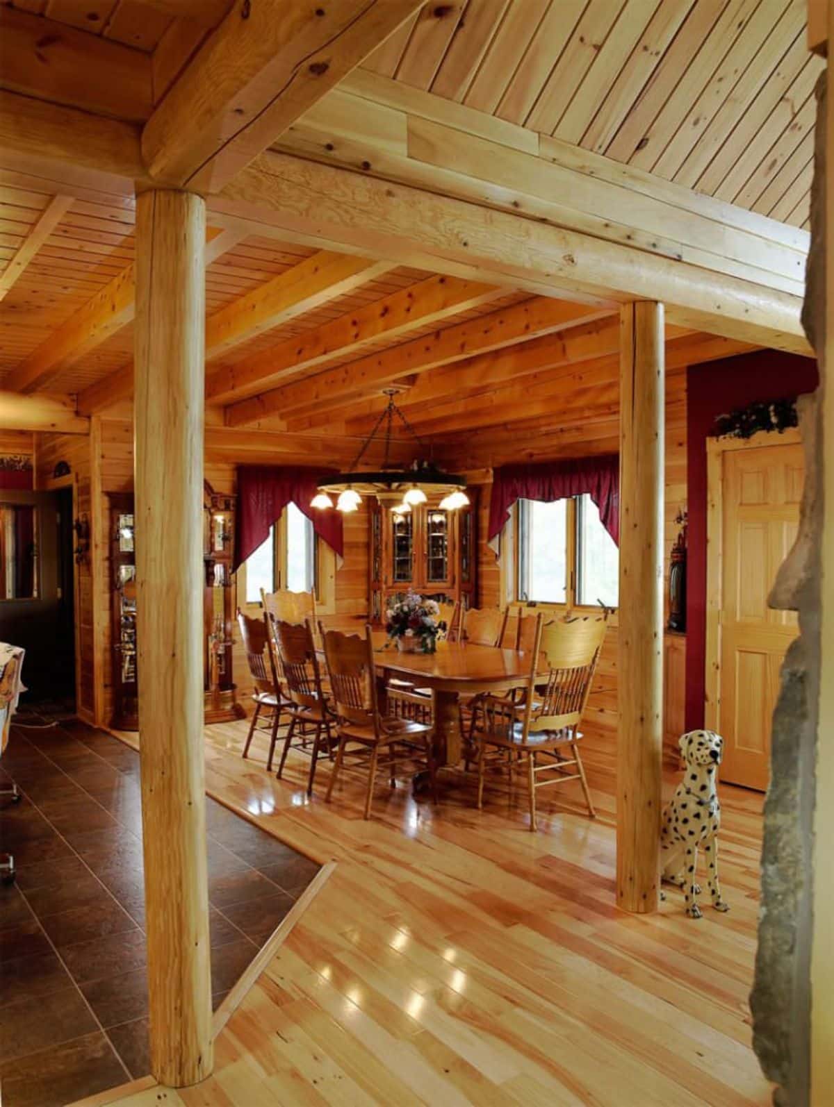 view across cabin to dining room