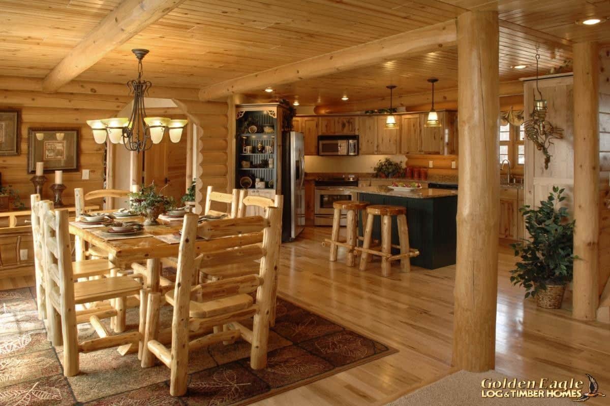 view across dining room into kitchen