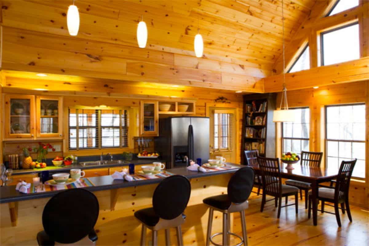 black high back stools at bar in kitchen