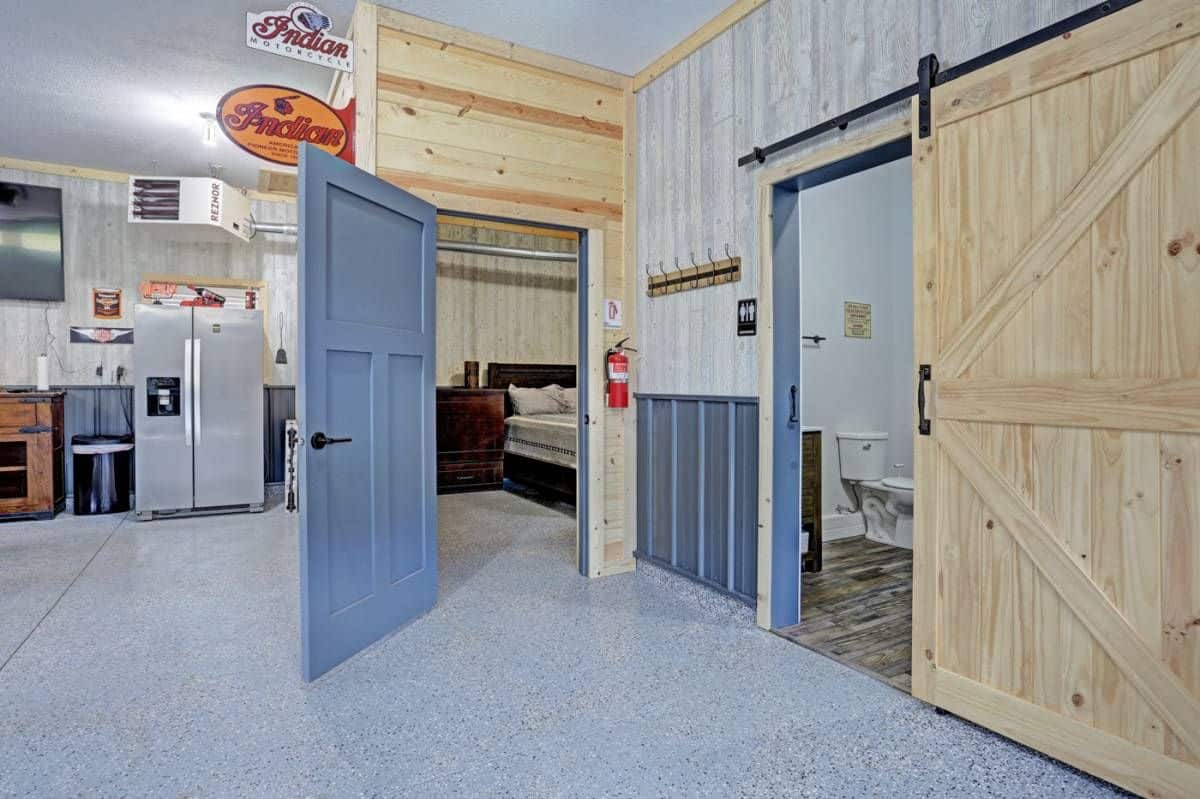 gray door into bedroom of garage apartment