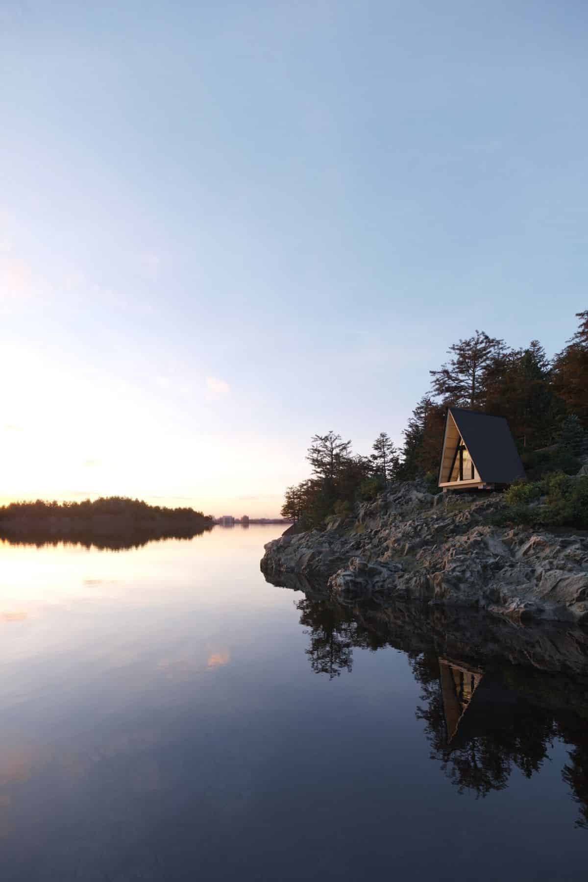 a-frame overlooking lake