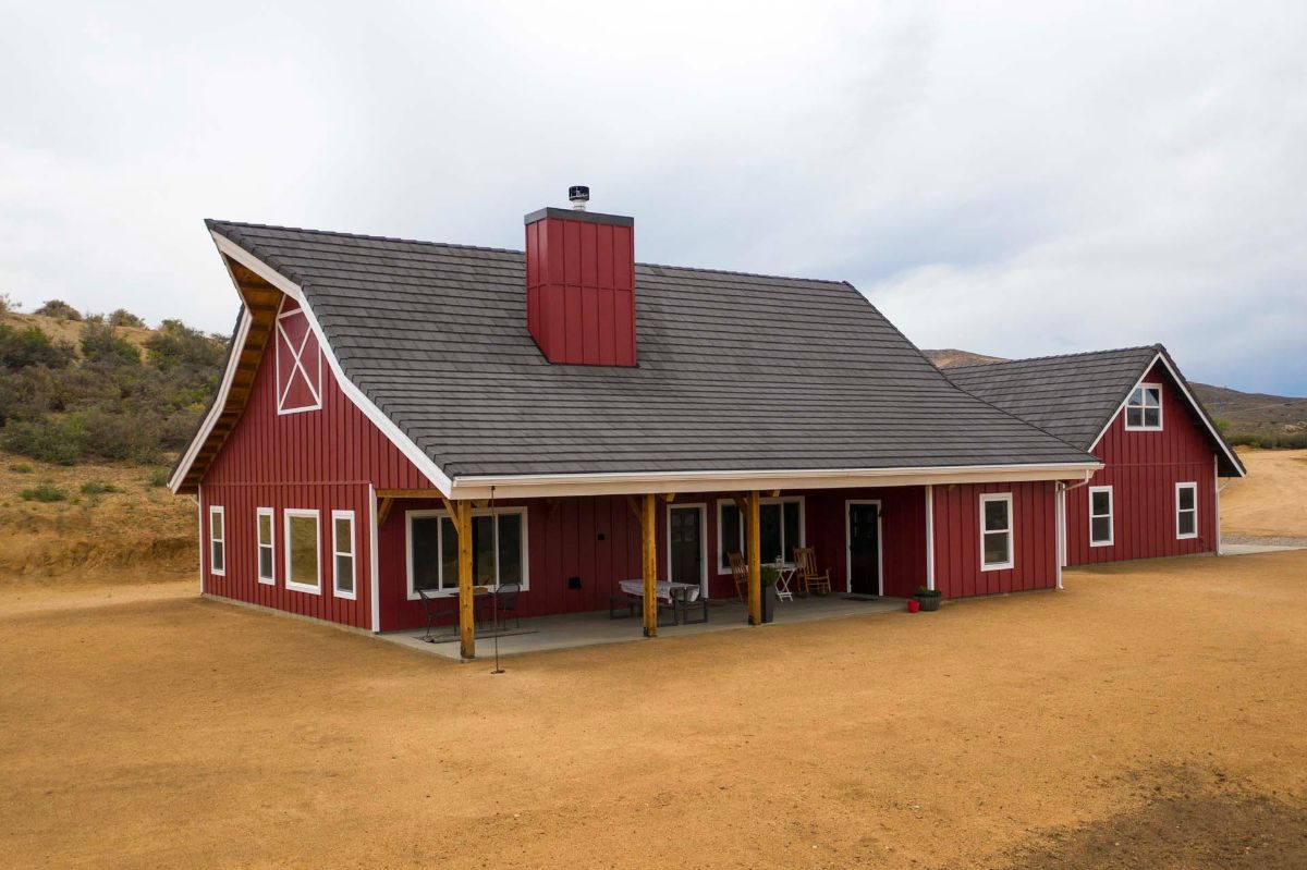 red barn with porch