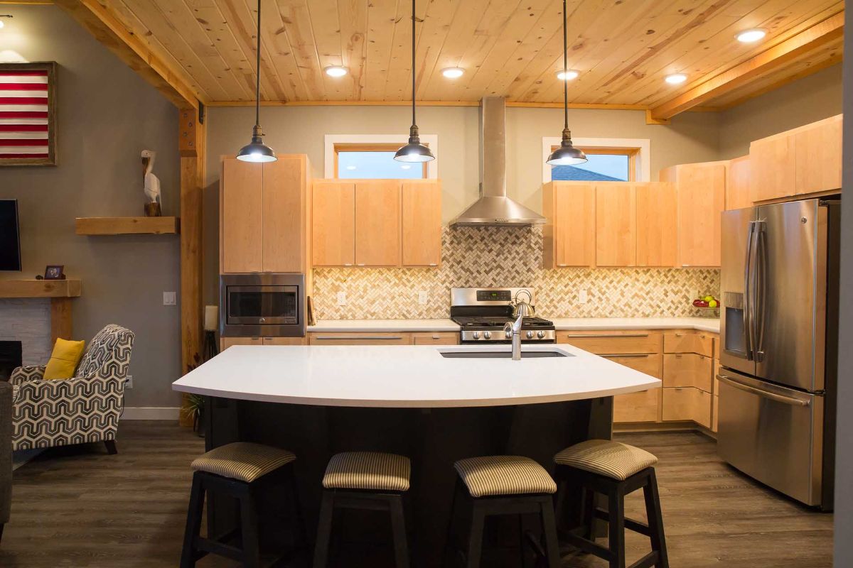 white counter on island bar in kitchen